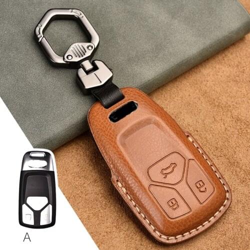 Genuine Leather Car key case 3 Buttns wallet bag keyfob For Audi 2016 2017 A4 A4L Allroad B9 Q5 Q7 TT TTS 8S 4m Smart Key Pouch