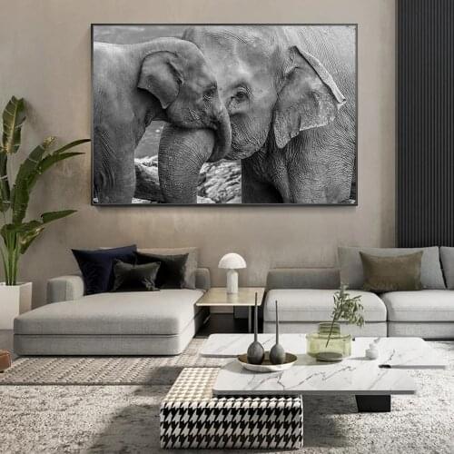 Black And White Elephant And Baby Elephant Canvas Painting Posters And Prints Animals Wall Art Pictures For Home Decor