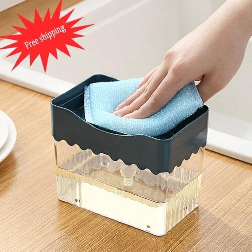 2-in-1 Soap Pump Dispenser With Sponge Holder Liquid Dispenser Container Hand Press Soap Organizer Kitchen Cleaner Tools new