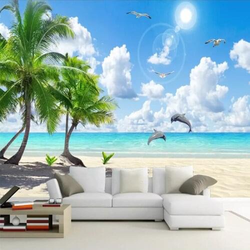 Dropship Custom 3D Mural Wallpaper Non woven Bedroom TV Background Fresco HD Coconut Tree