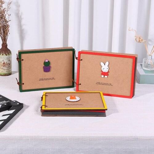 Cartoon Wood DIY Loose-leaf Photo Album Tether or Iron Ring Binding Childrens Growth Photograph Storage Book Sweet Couple Album