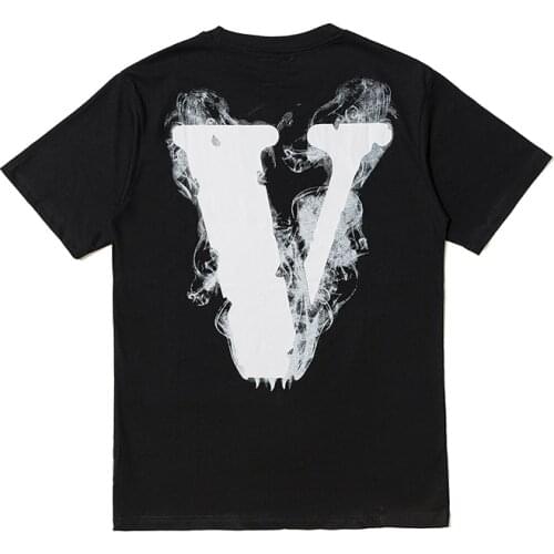 Classic Vlone Short-sleeved Female Couple Loose Street Hip-hop Big V Trend T-shirt Mens Cotton Round Neck 054