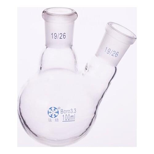 Two-necked flask oblique shape,with two necks standard grinding mouth,Capacity 100ml,Middle joint 19/26 and lateral joint 19/26