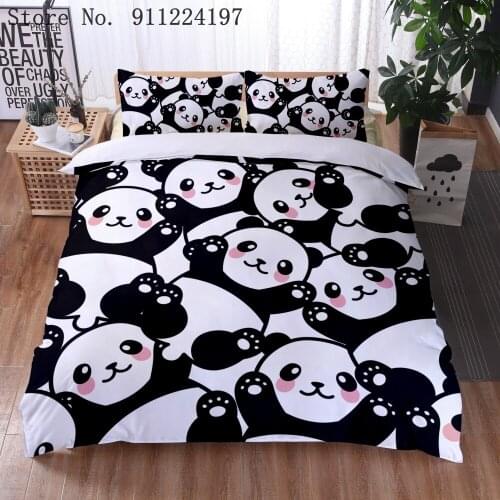 Cartoon Panda 3D Bedding Set Printed Cute Animal Duvet Cover Set Twin Full Queen King Size Bedspread For Girls Kids Gifts