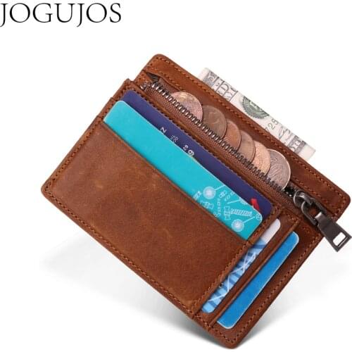 JOGUJOS Genuine Leather Men Credit ID Card Holder RFID Coin Purse Card Holder Wallet Money Case Men Small Wallet Male Portomonee