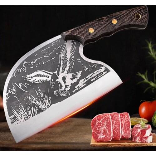 6.5" Kitchen Knife Stainless Steel Laser Pattern Serbian Style Chef Knife Meat Chopping Cleaver Vegetables Slicing Butcher Knife