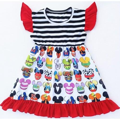Girl Summer Striped Dress Children Minnie Cartoon Boutique Dress Baby Milk Silk Dress 12M to 7T Available