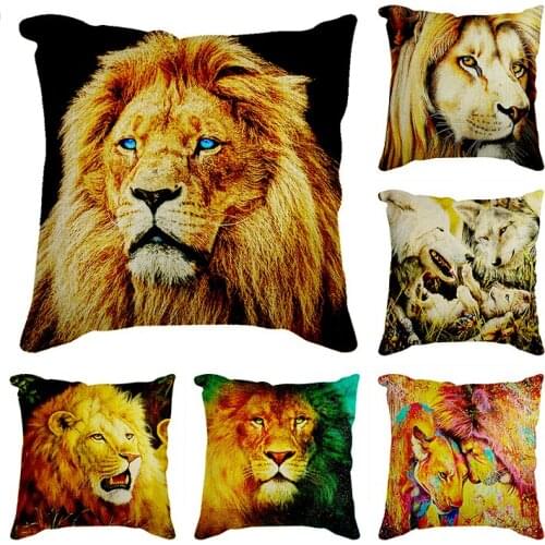 Lion Cushion Cover Mediterranean And Asian Tribes Culture Cushion Covers Sofa Decorative White Polyester animal Pillow Case