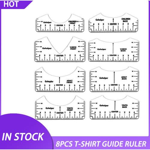8PCS T-shirt Ruler Design Guide For Front And Back Of Clothes V-neck Alignment Tool For Adults Teenagers And Children