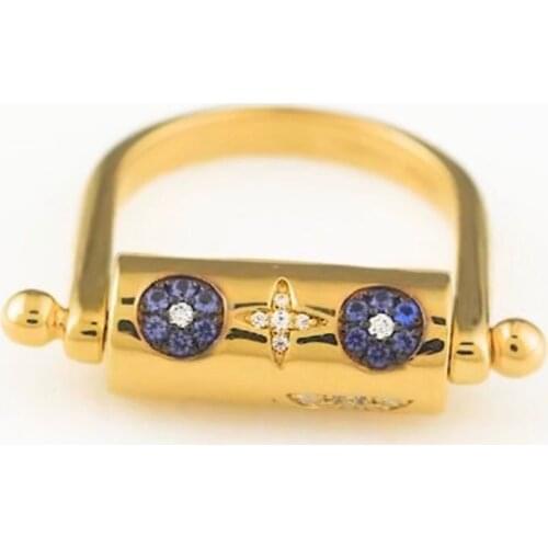 UMGODLY Copper Fashion Yellow Gold Color High Quality Serpent and Stars Multi Patterned Rotatable Finger Ring for Women Jewelry