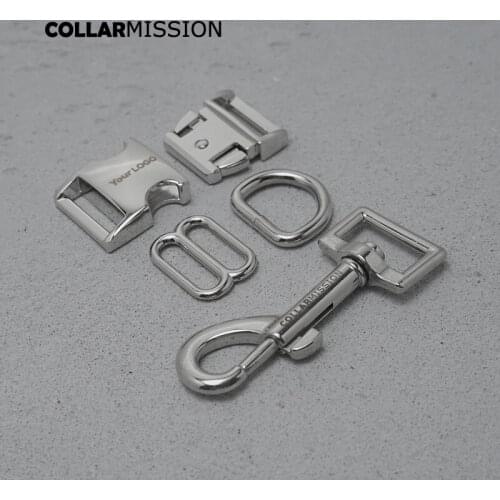 Metal buckle+adjust buckle+D ring+metal dog clasp/set)Engraved DIY dog collar silver 20mm webbing sewing parts premium quality