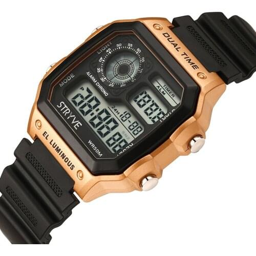 Stryve 8013 Fashion Square Electronic Count down Clock Waterproof Sports Military Women Men Digital Led Wrist Watch montre homme