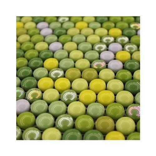 Multi green color 12mm round ceramic mosaic tiles for bathroom shower sun room cute tiles children room hallway tiles