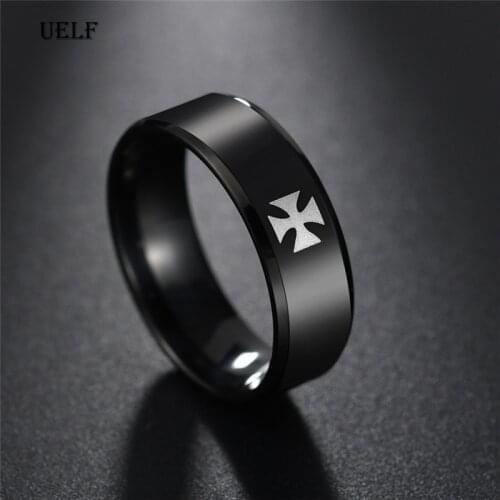 Uelf Titanium Steel World War II Iron German Cross Army Ring Men Fashion Vintage Punk Biker Rings Fine Jewelry Gift