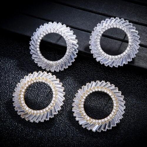 38MM Original Luxury AAA Cubic Zirconia Brand Baguette Earrings for women Wedding Dubai Trendy Earrings boucle d'oreille femme