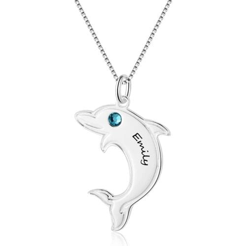 Personalized Dolphin Pendant Necklace 925 Sterling Silver Custom Birthstone Necklace Fine Jewelry Gift for Women (Lam Hub Fong)