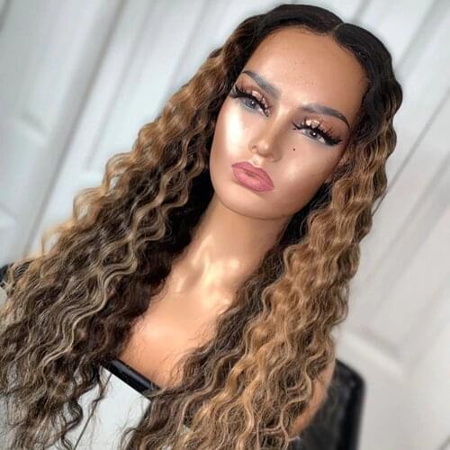 Loose Curly Heighlight Wigs 13*4 Lace Part Human Hair Wigs Indian Remy Hair Preplucked180 Density Lace Front Wig Bleached Knots