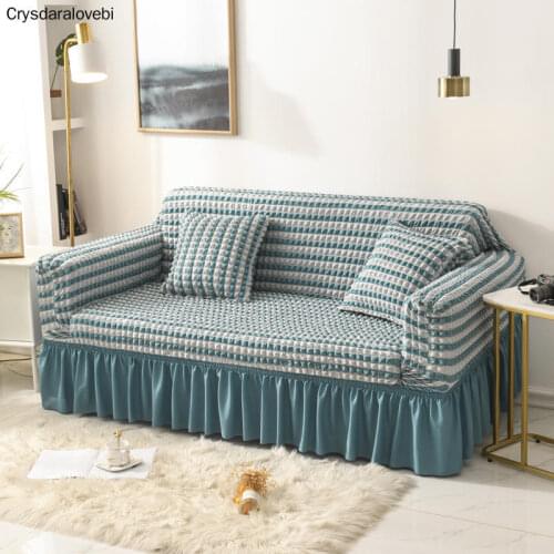 Popcorn plaid sofa cover Tight wrap all-inclusive elastic Couch Cover With skirt Armchair/loveseat Furniture Covers