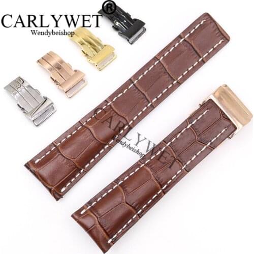 CARLYWET 22 24mm Brown Men Women Wholesale Replacement Real Cowhide Leather Wrist Watch Band Strap For Super Ocean GMT