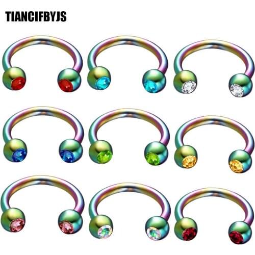 TIANCIFBYJS Anodized Black Gold Rainbow Steel Piercing Nose Hoop Ring Crystal Body Jewelry Stainless Fashion Nose Studs 50pcs