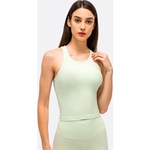 Built In Bra Ribbed Exercise Yoga Crop Top Women Racerback Sport Training Gym Tank Tops Sleeveless Knit Workout Fitness Shirt
