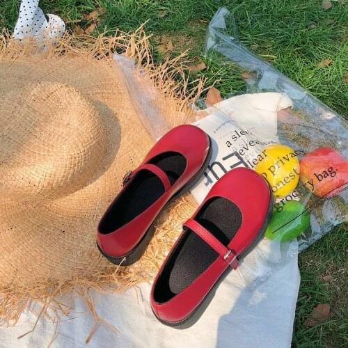 Apanzu Lolita Shoes Red Japanese Style Vintage Buckle Mary Janes Shoes WomenS Shallow Mouth Casual Student Patent Leather Shoes