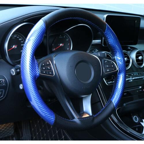 Universal Carbon Fiber Leather Car Steering Wheel Cover 15 Inch Auto Braiding Cover For Steering-wheel Braid Stitch On Wrap