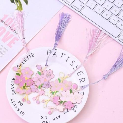 Tassel Cherry Blossoms Pendant Bookmark Cute Copper Art Pattern Book Mark Page Folder Decor Office School Supplies Stationery