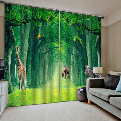 Green curtains forest curtain 3D Curtain Printing Blockout Polyester Photo Drapes Fabric For Room