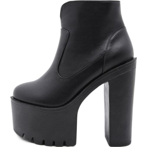 FANAN Womens Platform Boots Goth Black Ankle Booties with Block High Heel Gothic Shoes Woman Sexy Round Toe Rubber Boot Winter