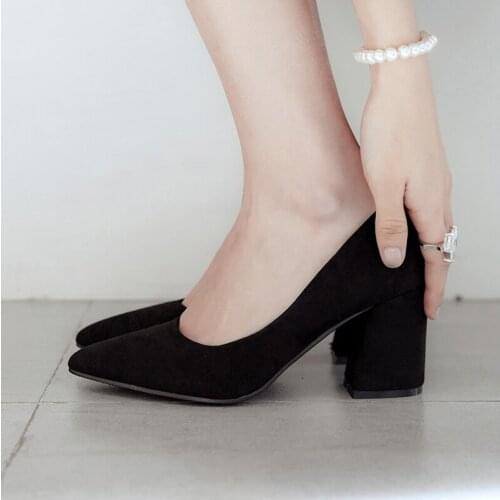 Plus Size 34-46 Women Shoe Pink Shoes Heel Woman Flock High Heels Women Pumps Ladies Office Shoes Pointed Toe Summer Heels Sexy
