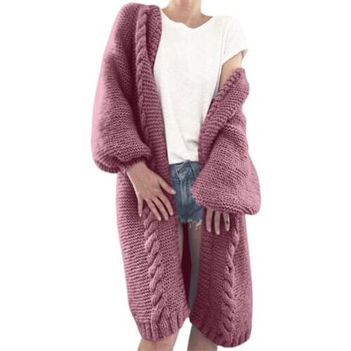 2020 Women Long Sweater Loose Cardigan Solid Color Long Lantern Sleeve Stylish Casual Cardigan Coat for Office Streetwear Autumn