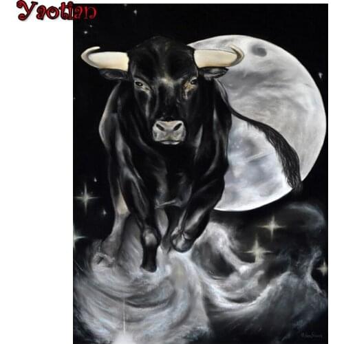 5d diy Diamond Painting black bull moon scenery diamond Embroidery full square round Mosaic cross stitch home decor art