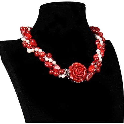 7-8mm Red and White spiral circular rose Natural Red Coral&Pearls For Necklace 20inch Diy jewelry Enchanted Gift Wholesale H181