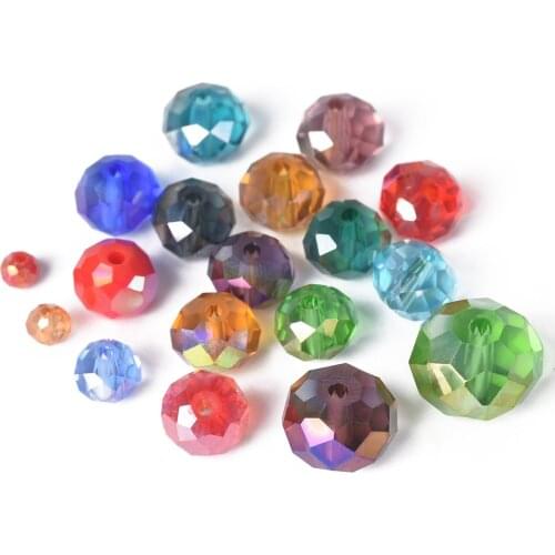 AB Plated Colors 3x2mm 4x3mm 6x4mm 8x6mm 10x7mm 12x8mm Rondelle Faceted Crystal Glass Loose Spacer Beads for Jewelry Making DIY