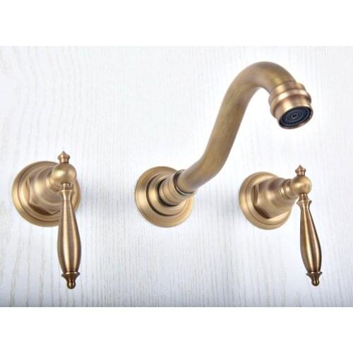 Antique Brass Widespread Wall-Mounted Tub 3 Holes Dual Handles Kitchen Bathroom Tub Sink Basin Faucet Mixer Tap asf511