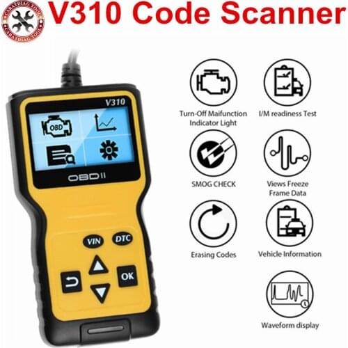 Professional V310 OBDII EOBD Auto Code Reader 6 Languages Automobile Diagnostic Scanner For All OBD2 OBDII Protocols Free Ship