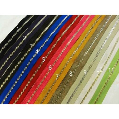 Free Shipping 5# High Grade 11 Colors Polished Close End Roll Unfinished Metal Zippers 5M+5Pcs Sliders For DIY Clothes Bags