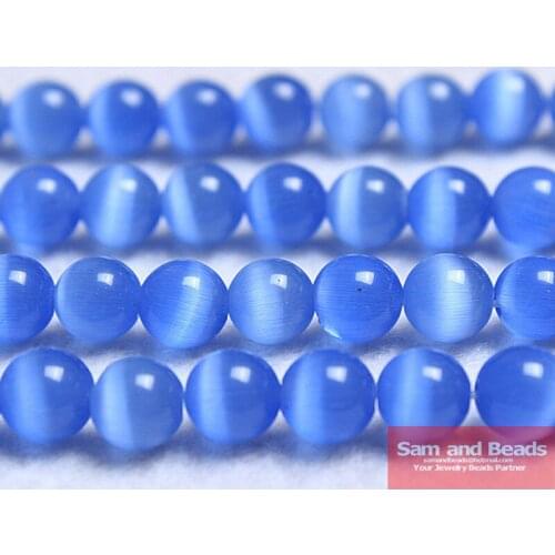 Free Shipping Natural Moon Stone Beads ,Opal Sky Blue Cat Eye Round Loose Beads 16" Strand 6 8 10 12 MM Pick Size CEB06