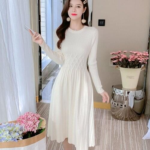 Elegant Temperament WomenS Sweater Dress 2021 Autumn Winter New Slim Round Neck Long Sleeve Knitted Sweater Casual Short Dress
