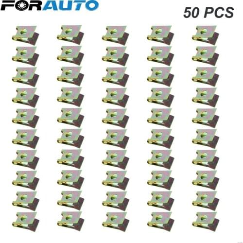 FORAUTO 50pcs Car Door Panel Spire Screw Base U-Type Clips Bronze Tone Spring Metal Clip Auto Fastener Clips Iron Nuts