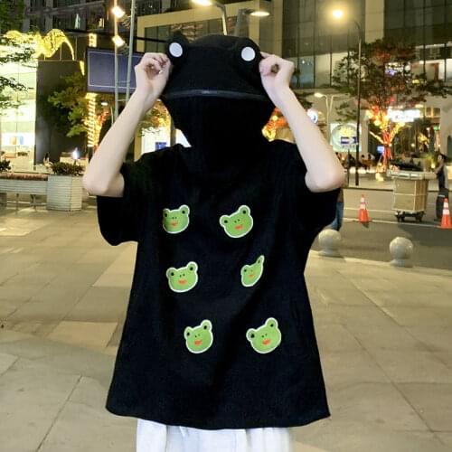 VERSMA Korean Harajuku Cartoon Frog Funny T-shirt Men Women Summer Hip Hop Oversized Hooded Chic Vintage Tshirt Men Dropshipping