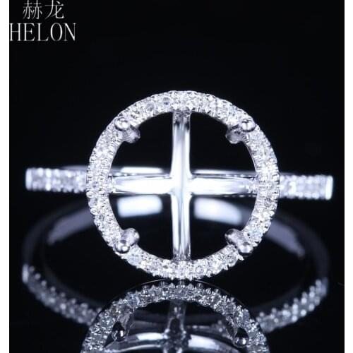 HELON 9.5mm Round Cut Solid 14K White Gold Pave Natural Diamonds Semi Mount Engagement Wedding Ring Women Trendy Fine Jewelry