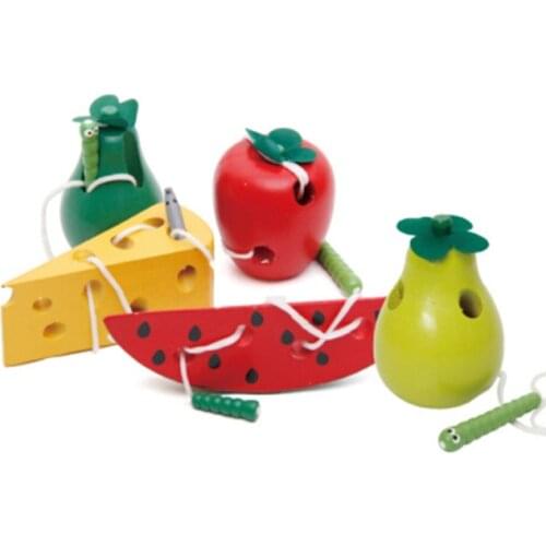 Montessori Toys Fun Wooden Toy Worm Eat Fruit Apple pear cheese Early Learning Teaching Aid Baby Kids Educational Toy Gifts
