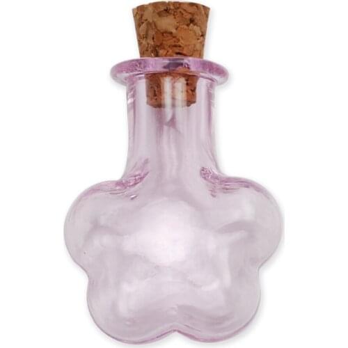 Competitive price pink glass wishing bottle, plum shaped glass message vials bottles with corks