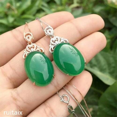 KJJEAXCMY boutique jewels S925 Pure silver natural green jade medulla pendant + necklace inlay decoration bouquet of curved wild