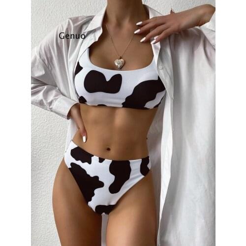 Hot Bikinis Sexy Cow Print Bikini Set Women Cut Out Push Up Swimsuit Brazilian Summer Bathing Suit High Waist Swimwear