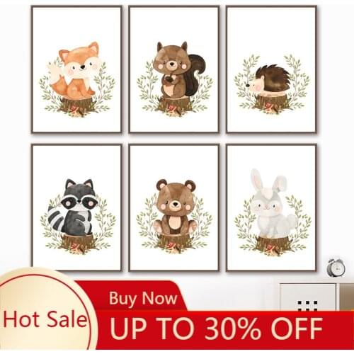 Fox Rabbit Bear Raccoon Hedgehog Squirrel Nursery Wall Art Canvas Painting Posters And Prints Wall Pictures Baby Kids Room Decor