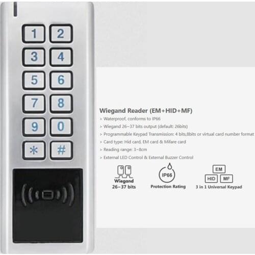 Metal Rfid 125KHZ 13.56MHZ HID Proximity Card Reader IP66 waterproof with wiegand output for door access control system