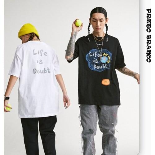 PRETO BRANCO Mens Spring/Summer 2021 New Street Hip-hop Graffiti Printing Short-sleeved Couple T-shirt High Street CXZ